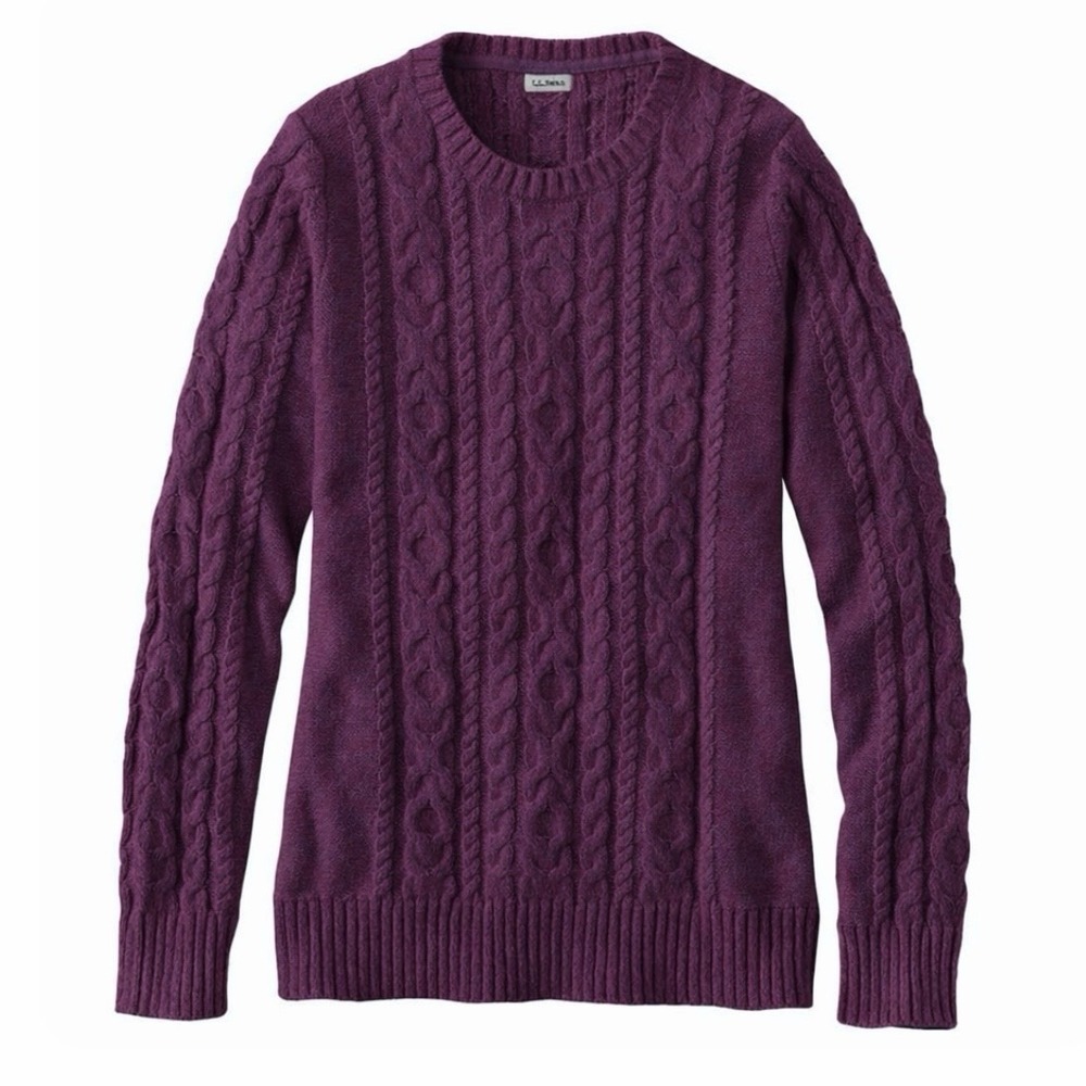 LL Bean‎ Purple Double L Mixed Cable Crew Neck Pullover Cotton Sweater LARGE
